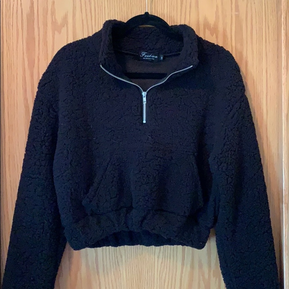 ZAFUL medium black fuzzy quarter zip
